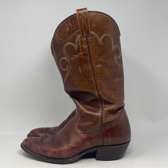 J Chisholm Cowboy Western Boots Mens 9 D Brown Leather Handcrafted Style 911 - Picture 4 of 16